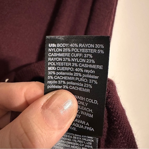 WHBM Relaxed Drop Shoulder Cashmere Blend Cardigan Sweater size medium burgundy - Picture 6 of 7